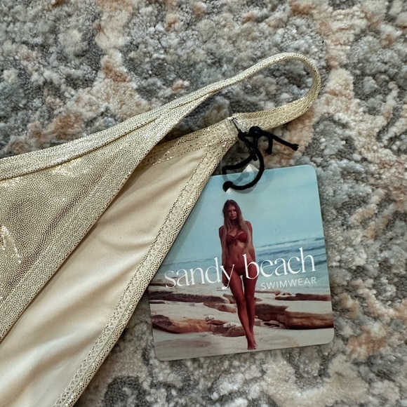 MEW Sandy Beach Sexy Metallic Gold Triangle Bikini Top size L Bottom size XL - Picture 3 of 6